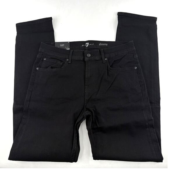 7 For all Mankind Men's Black Mid Waist Slimmy Luxe Performance Jeans Size 34 - Picture 6 of 11